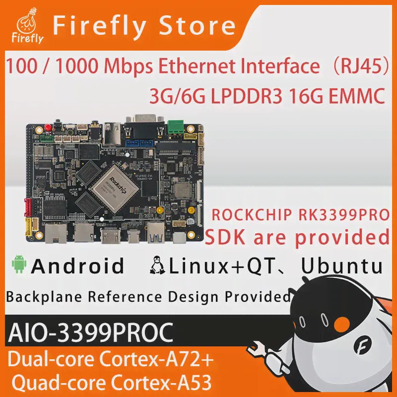 Встраиваемая плата AIO-3399ProC с открытым исходным кодом 10 / 100 / 1000 Мбит/с Ethernet HDMI 2.0, MIPI-DSI